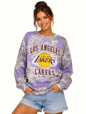 Hybrid Apparel Women's Retro L.A. Lakers Tie Dye Big Print Sweatshirt Size Large